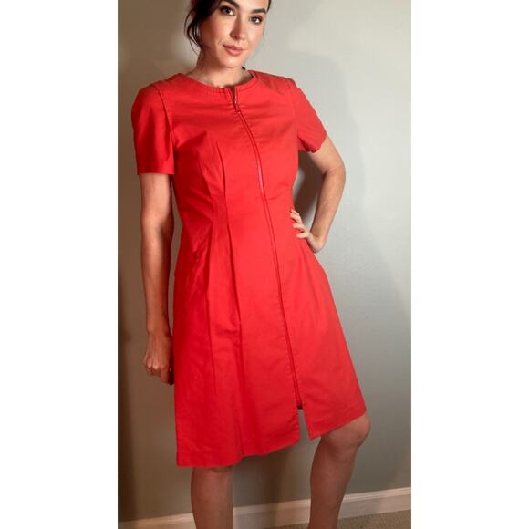 Lafayette 148 Orange Red Cotton Poplin Zip Dress ~ Easy Chic Day Style ~ Sz 10 - Picture 1 of 11